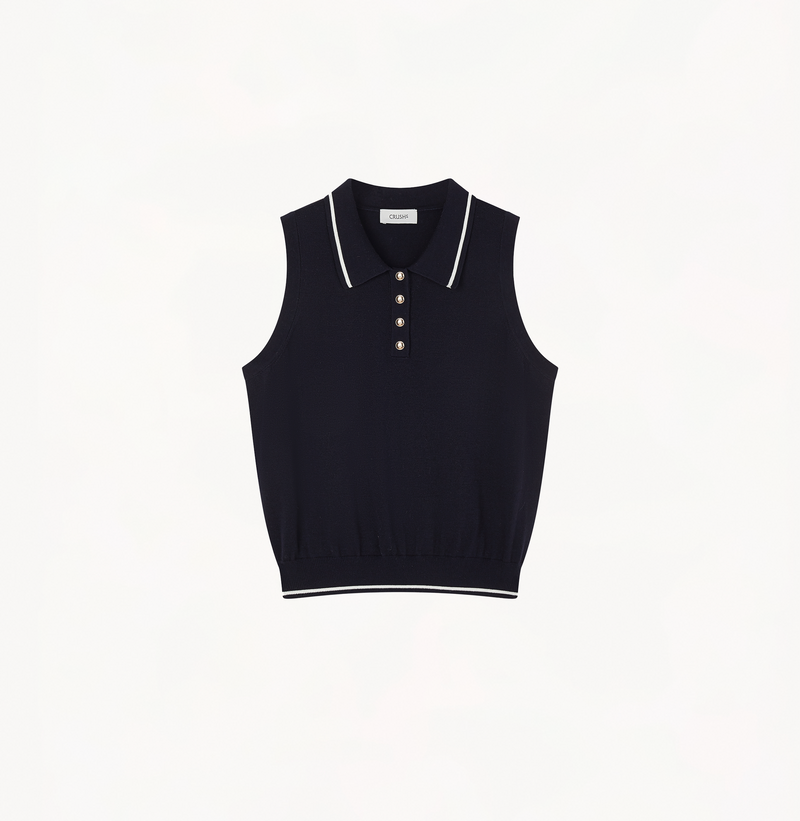 Sailor polo tank top in midnight blue.