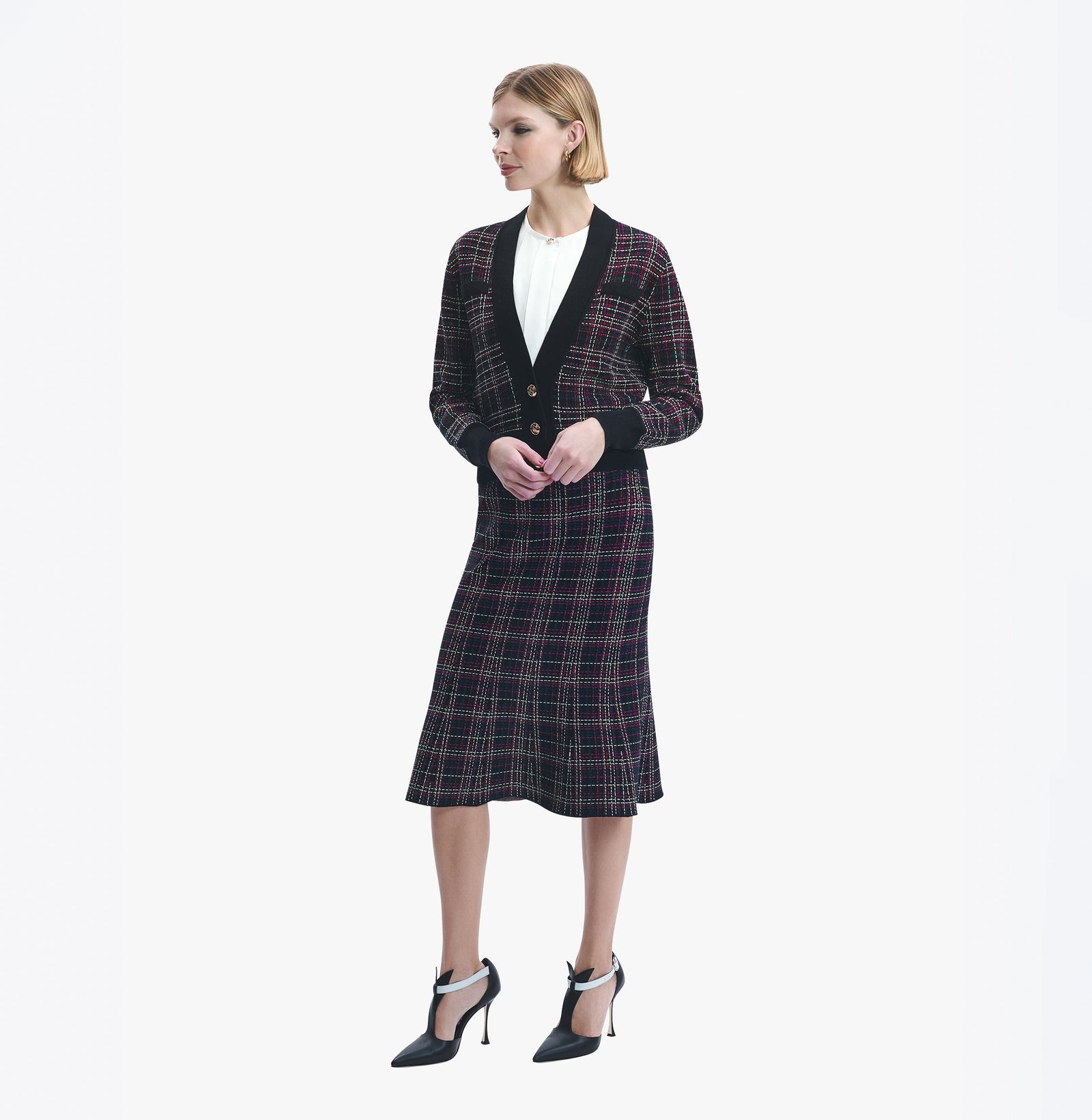 JACQUARD CHECKED V-NECK CARDIGAN – CRUSH Collection