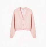 Sequined cropped long sleeves cardigan with gliter in light pink.