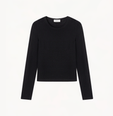 Wool sheer knit top in black.