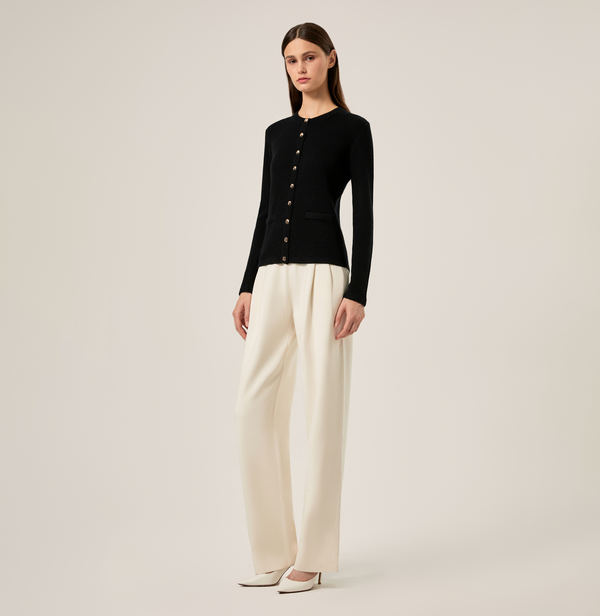Silk cashmere cable-knit cardigan in white. right-view