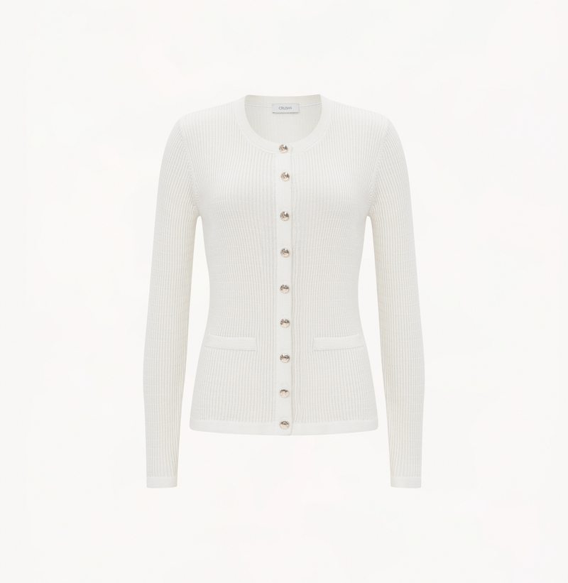 Silk cashmere cable-knit cardigan in white