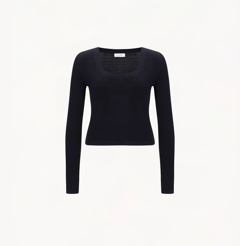 Silk cashmere cable-knit sweater in black