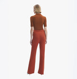 Silk cashmere blend ribbed flare pants in brown red.