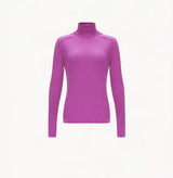 Silk and cashmere long sleeve ribbed top in purple.