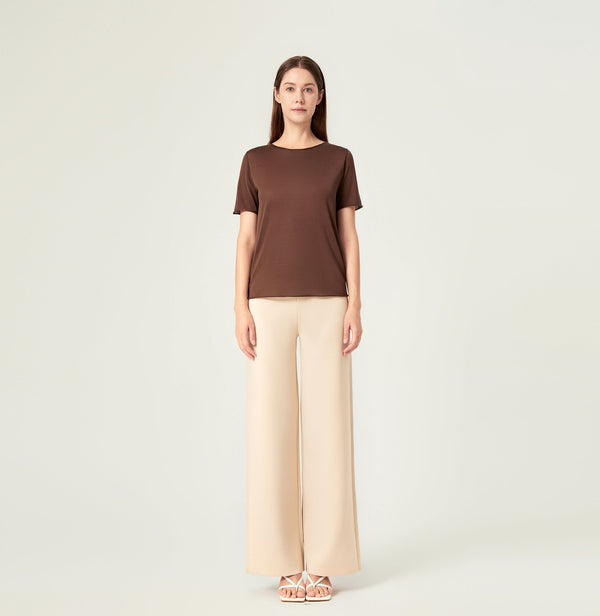 Silk t shirt in coffee color. front-view