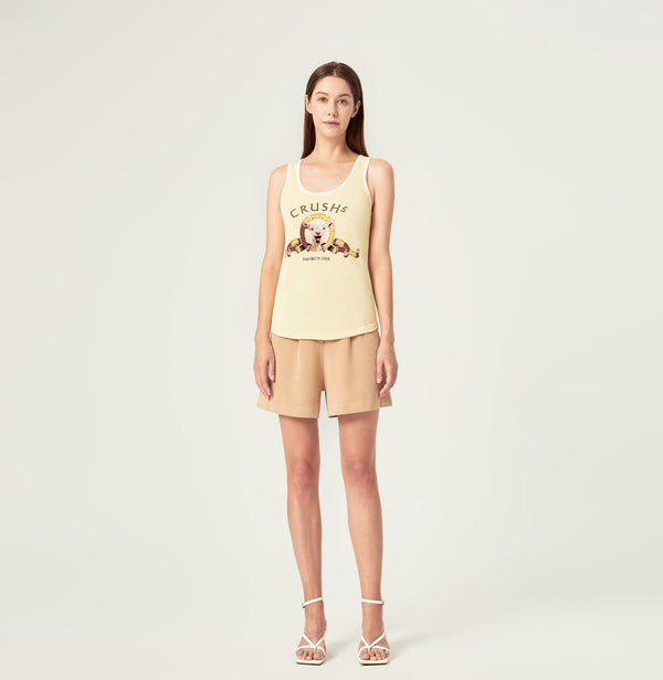 jacquard tank top in yellow. front-view