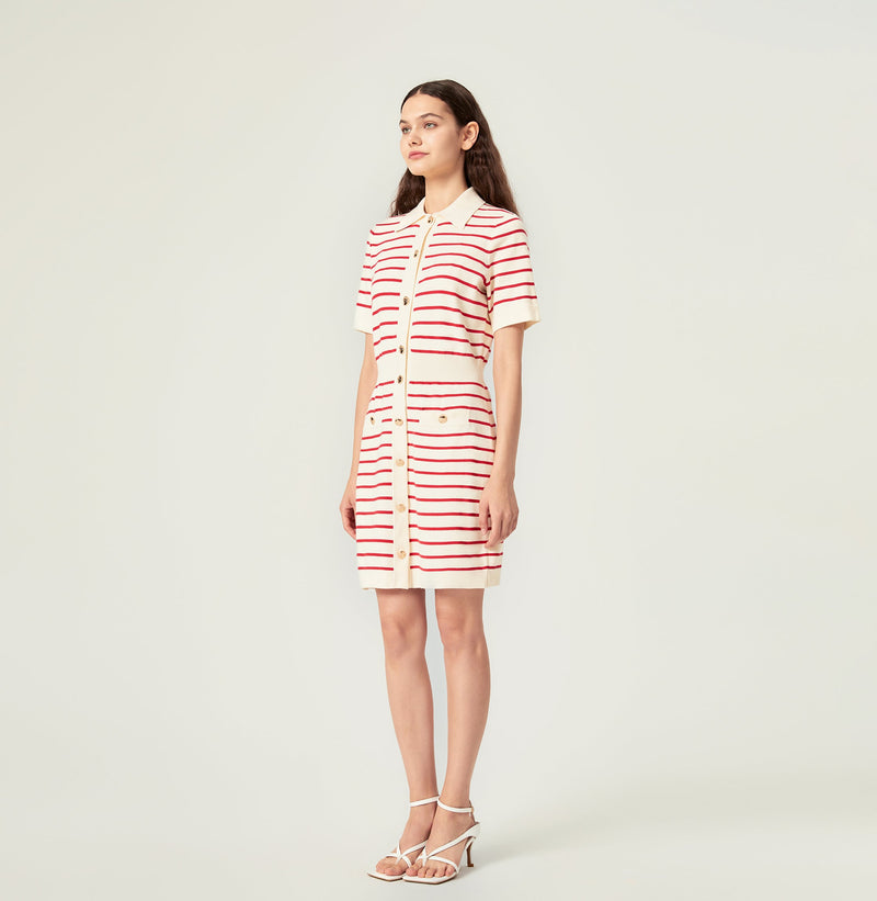 Red white striped polo dress. right-view