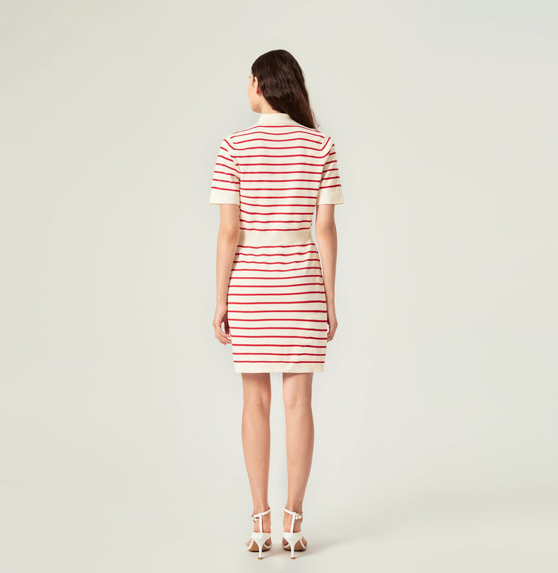 Red white striped polo dress. rear-view
