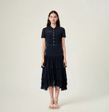 Collared cardigan in navy bluee, left-view