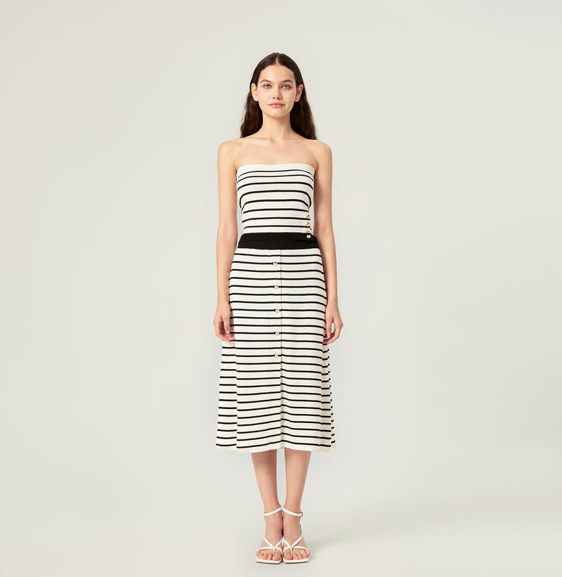 Striped midi skirt in black white. front-view
