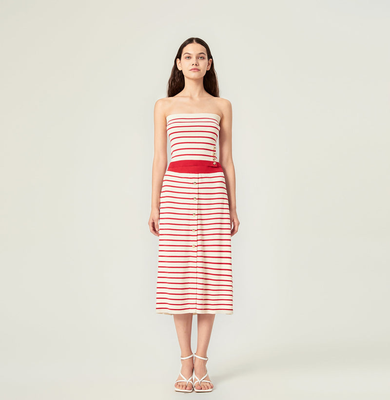 Striped midi skirt in red white. left-view