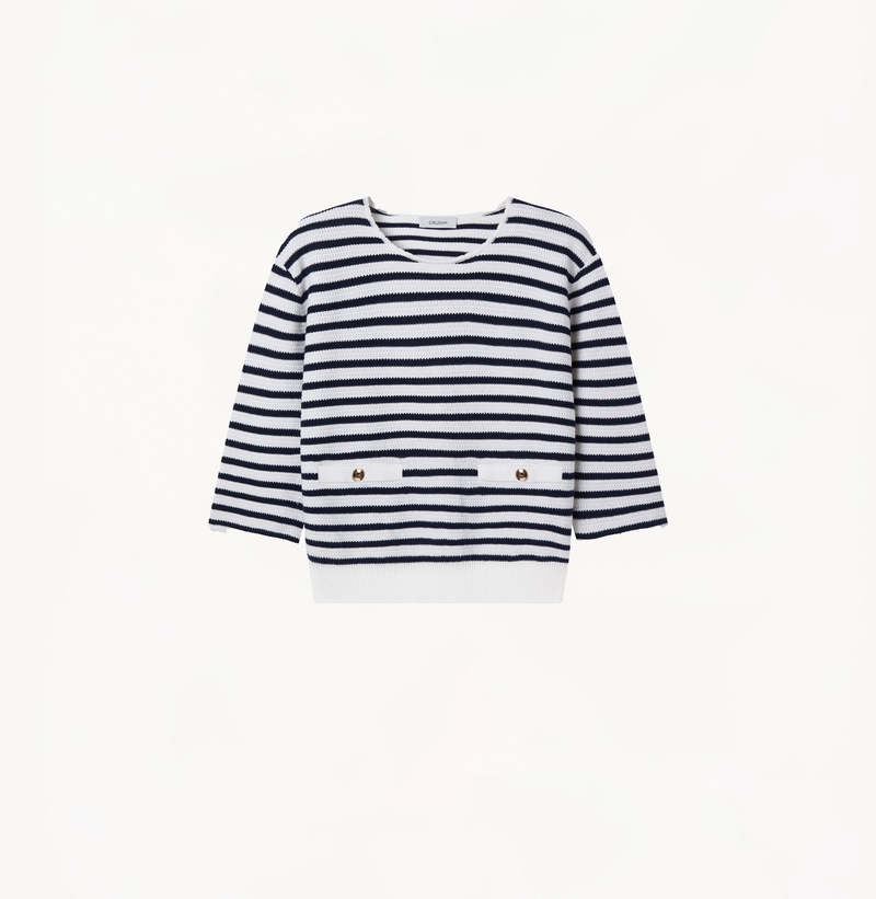 STRIPED POINTELLE-KNIT TOP