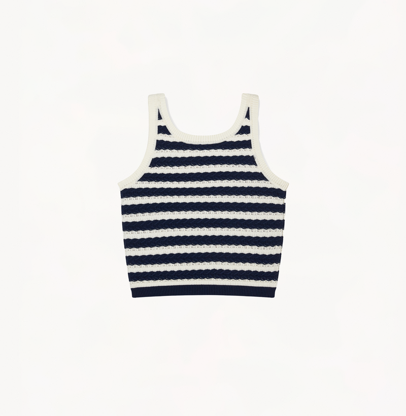 STRIPED CABLE-KNIT TANK TOP