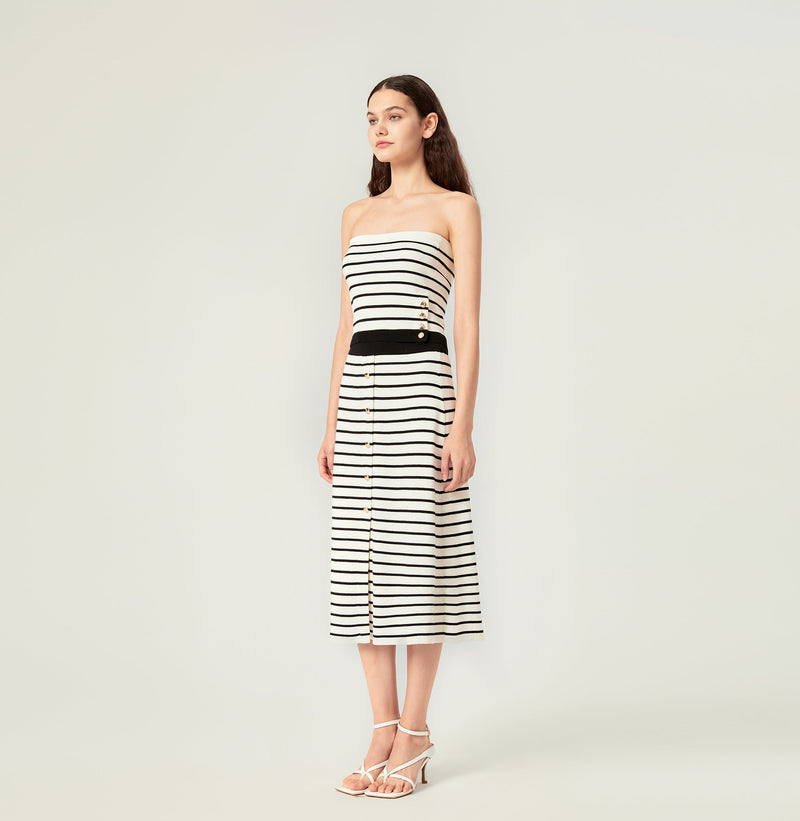 Striped tube top in black white. right-view