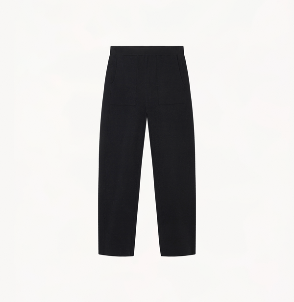 Wool-blend tapered trousers with patch pockets in black.