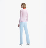 Silk cashmere colorblock V-neck cardigan womens in pink.