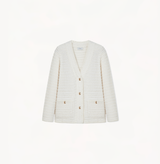 Boucle jacket with a v-neck in white.