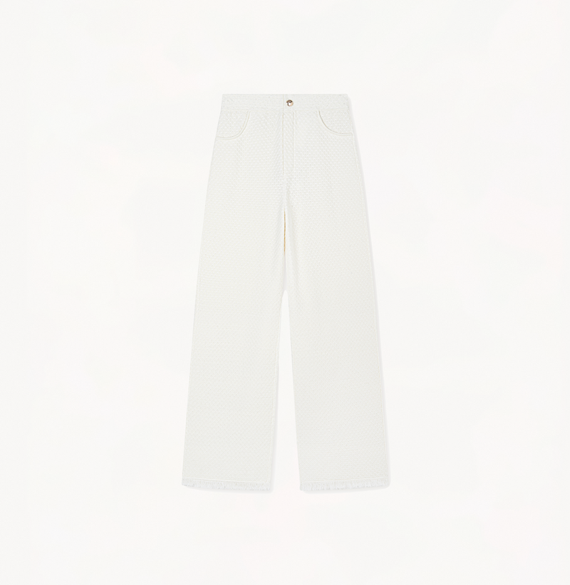Wool trousers for women with denim-look in white.