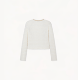 Women's cropped boucle jacket in white.