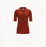 Womens wool and silk knit polo shirt in burgundy.