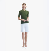 Womens wool and silk knit polo shirt in green.