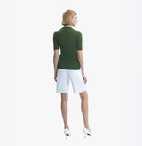 Womens wool and silk knit polo shirt in green.