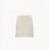 Wool boucle mini skirt in gingham green grey.