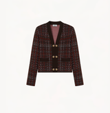 Wool collared jacket in gingham brown orange white jacquard.