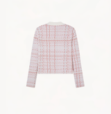 Wool collared jacket in gingham pink orange white jacquard.