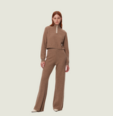 Wool fleece wide leg pants in oatmeal. left-view