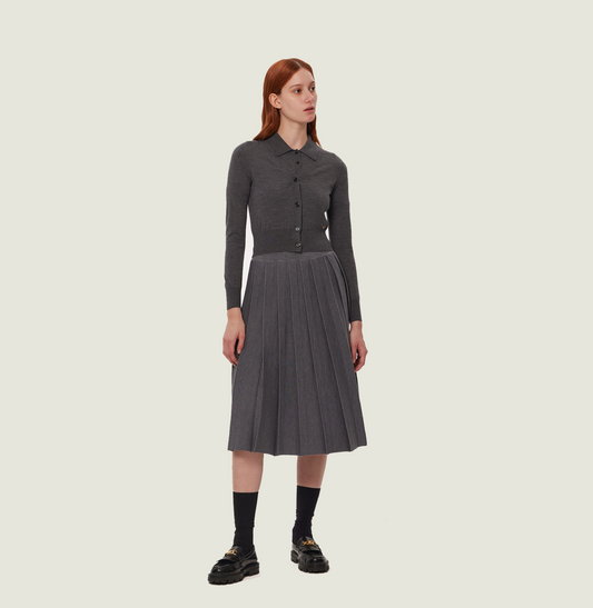 Wool midi skirt in dark grey. front-view