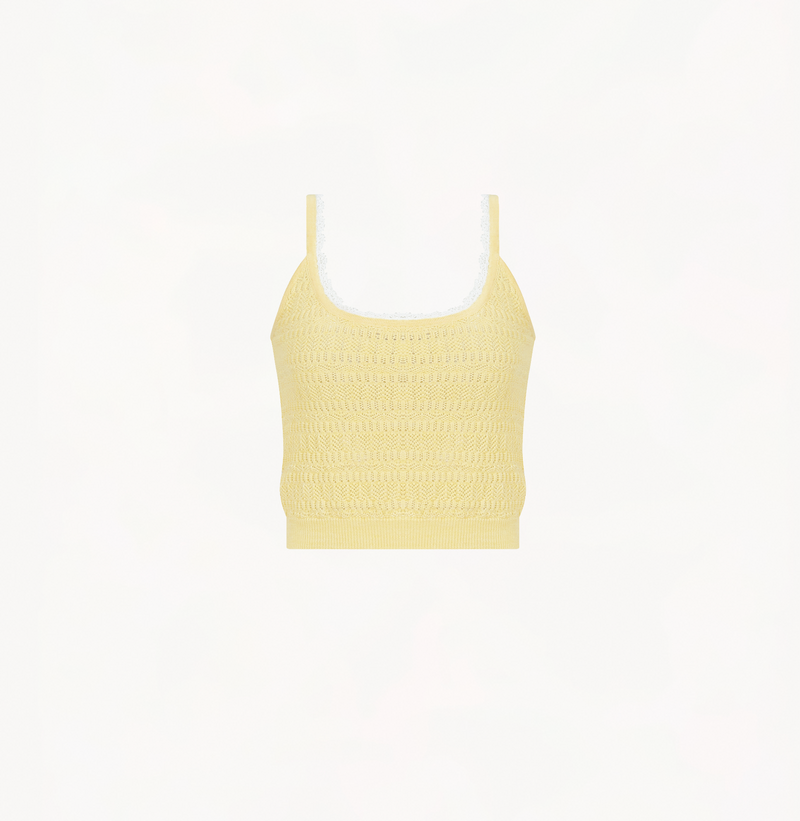 Wool pointelle tank top in yellow jackquard.