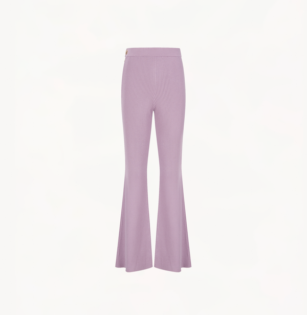 Wool ribbed pants in purple grey with flared legs.