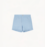 Wool shorts for women with denim-look in blue.