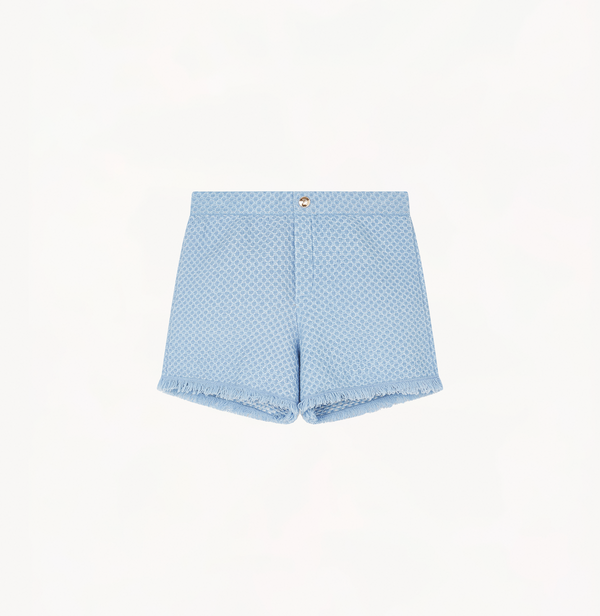 Wool shorts for women with denim-look in blue.