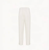 Wool and silk blend pleated sweatpants for women in white.