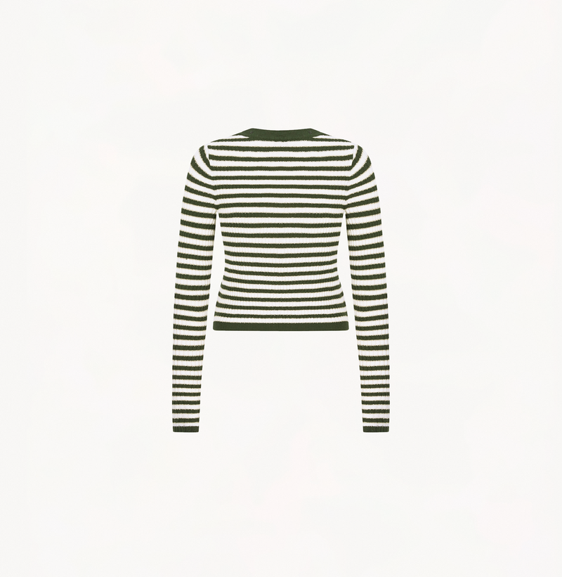 Wool striped long sleeve top in grass green and white.