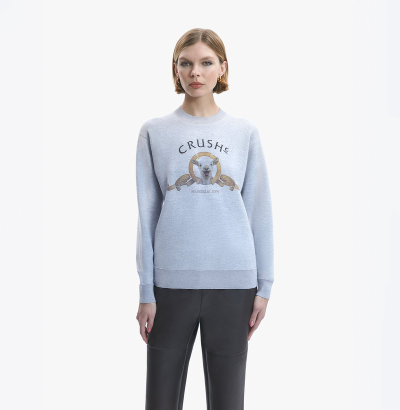Merino wool sweatshirt with printed lamb pattern in light grey melange.