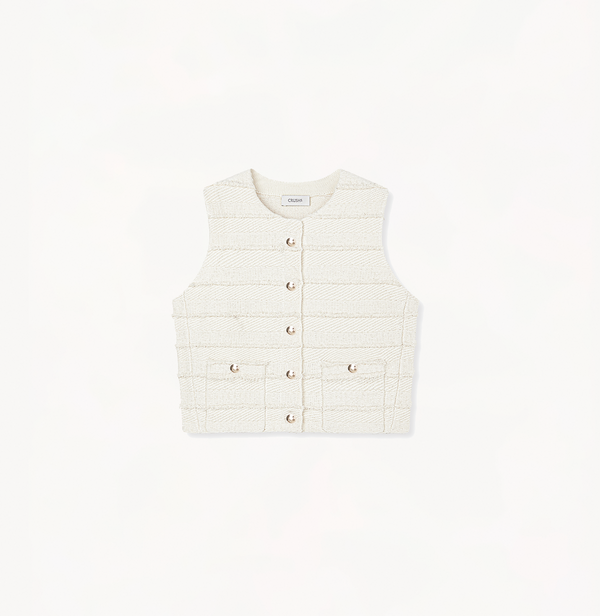 Tweed wool vest in white.