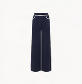 Boucle wool pants with wide-leg in navy.