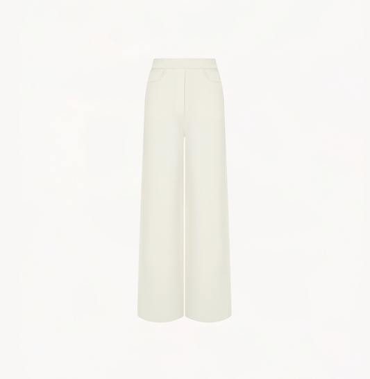 Boucle wool pants with wide-leg in white.