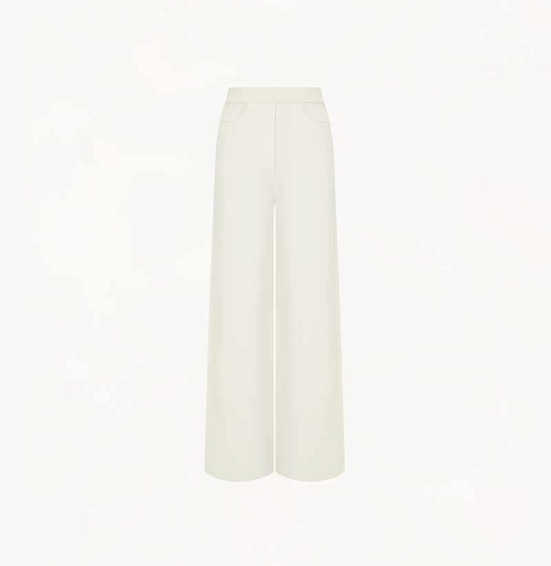 Boucle wool pants with wide-leg in white.