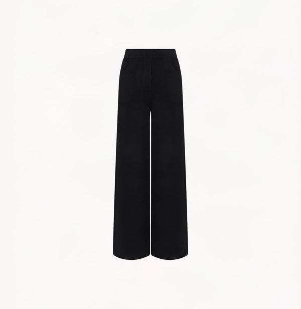 Wool wide leg pants with high waist in black.
