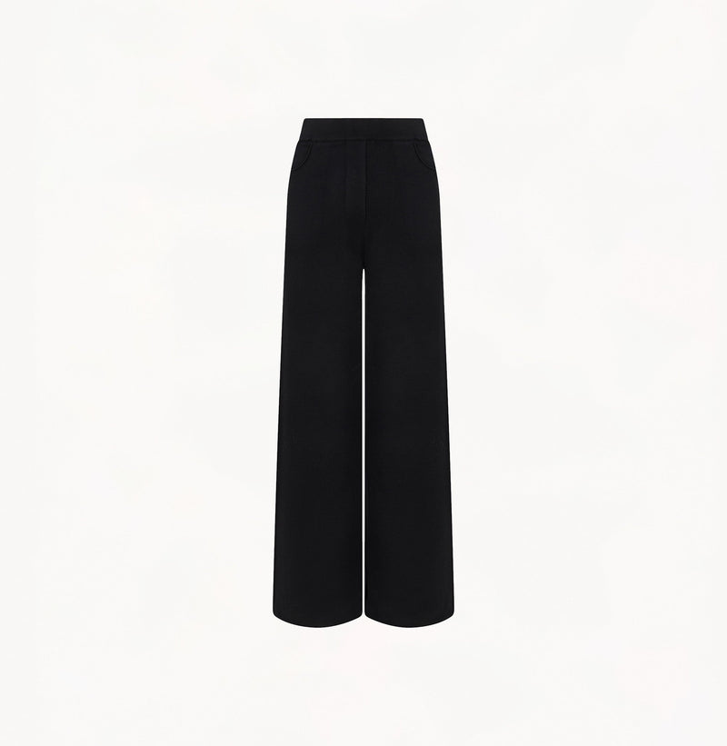 Wool wide leg pants with high waist in black.